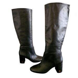 Tory Burch Brooke Slouchy 75mm Black Leather Tall Boots Size 8